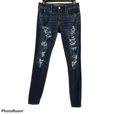 American Eagle Outfitters super stretch Distressed Skinny jeans dark wash size 6