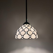 Tiffany Style Mini Hanging Lamp White Stained Glass LED Bulb 60"H 8"W 8"D