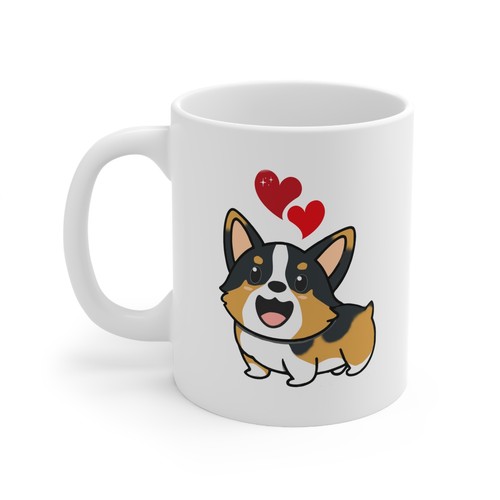 Cute Dog Lover I Love Corgi Tri Color with HeartsCeramic with Hearts Mug 11oz - Picture 3 of 5