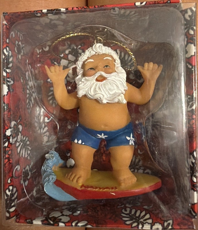 RARE ALOHA HAWAII SURFING ￼ SANTA CLAUS ITEM #K2054B CHRISTMAS ORNAMENT NIB