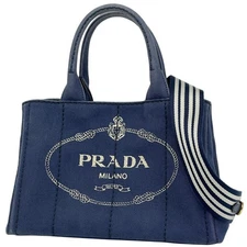 PRADA Canapa 2-Way Tote Shoulder Bag Handbag Canvas Blue 1BG439 G Card #BS2504