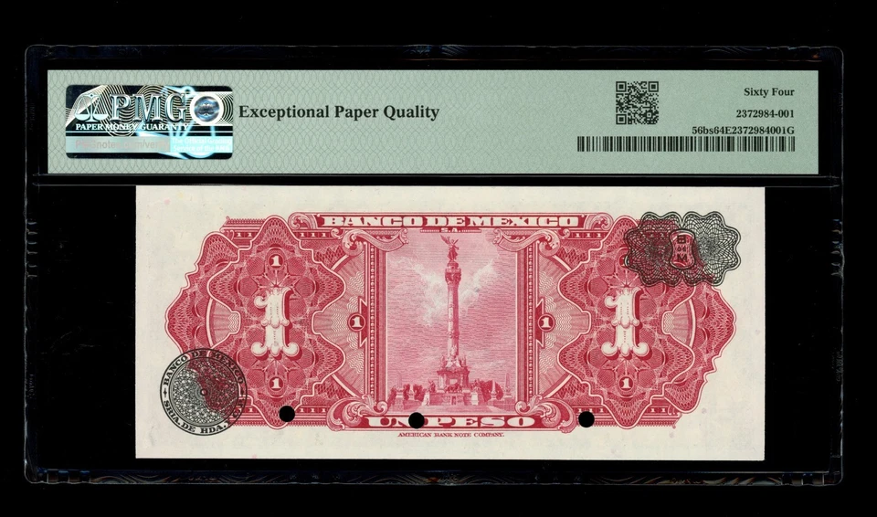 Мексика - 1 песо - 1954 Banco de Mexico - ОБРАЗЕЦ - PMG 64 EPQ выбор не бывшая в обращении - Изображение 2 из 4