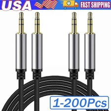 6FT 3.5mm AUX Audio Nylon Braided Cord Cable PC iPod Car Phone headphone Lot
