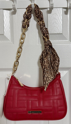 Jessica Simpson Crimson Red Quilted Shoulder Bag Small Zip Gold Chain Strap