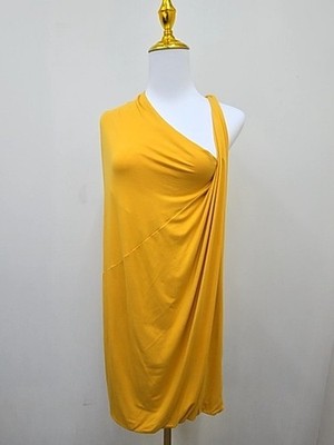 In.mai Gold V Neck Draped Wrap Draped Knit Dress S Sleeveless