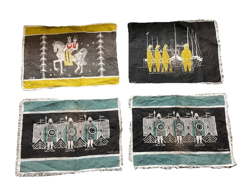 4 LIV HASSEL 17x12 Textile SCANDINAVIAN NORWAY WALL ART 60’s Bc