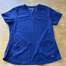 BARCO Womens Large Grey's Anatomy Stretch Fitted Scrub Top Navy Blue L EUC