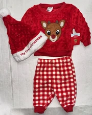 RASHTi & RASHTI 3 piece flc set red/white/check 1st CHRISTMAS DEER size 3 month