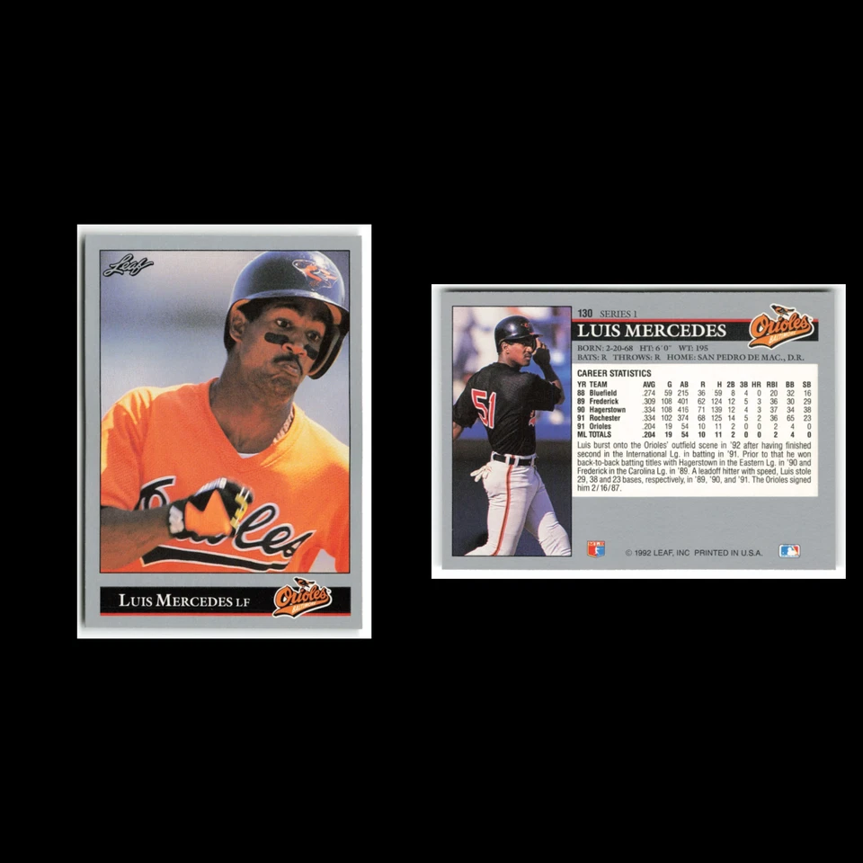 Luis Mercedes #130 1992 Leaf Baltimore Orioles Baseball Card MLB NM - Image 3 of 3