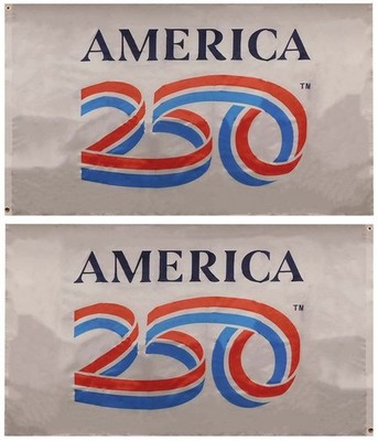 3x5 AM America 250 White 3'x5' Double Sided 68D Woven Poly Nylon Flag Banner