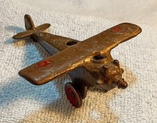 VINTAGE 1930s HUBLEY CAST IRON AIRPLANE RED PAINT MISSING PROP 3" WINGSPAN