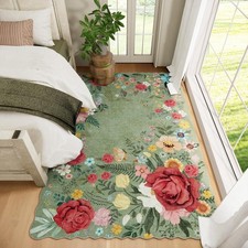 Non Slip Washable Floral Kitchen Runner Rug 2'x6' Green Boho Vintage Carpet