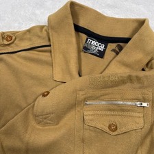 VTG 90s Mecca USA Polo Shirt Mens 2XL FIT L Tan Street Epaulettes Pocket RARE