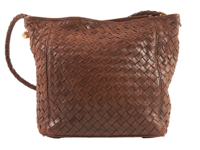 Vintage Bottega Veneta Brown Leather Intrecciato Woven Crossbody