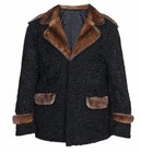 Men's Black Real Persian Lamb Fur Jacket Brown Mink Fur Trim Size Large 48" — photo 1