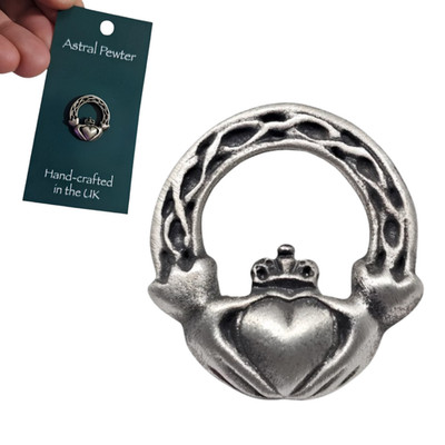 Claddagh Pewter Pin Badge Love Friendship Celtic Brooch Lapel Hat Coat Jewellery