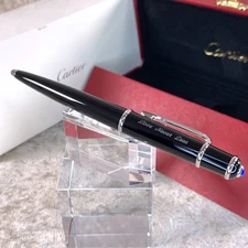 Cartier Ballpoint Pen Diabolo Black Resin Palladium Finish * MESSAGE ENGRAVED