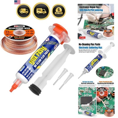 Electronics Soldering Flux Paste Desoldering Wick Kit for PCB Repairs