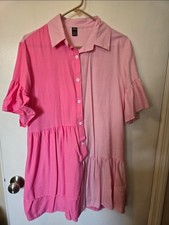 Women's Shein Size M Pink Colorblock Collared Short Sleeve Dress EUC