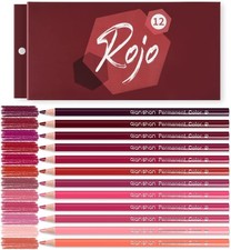 12 Red Colored Pencils Oil Based Pre-Sharpened Wooden Colored Pencil Set for Adu