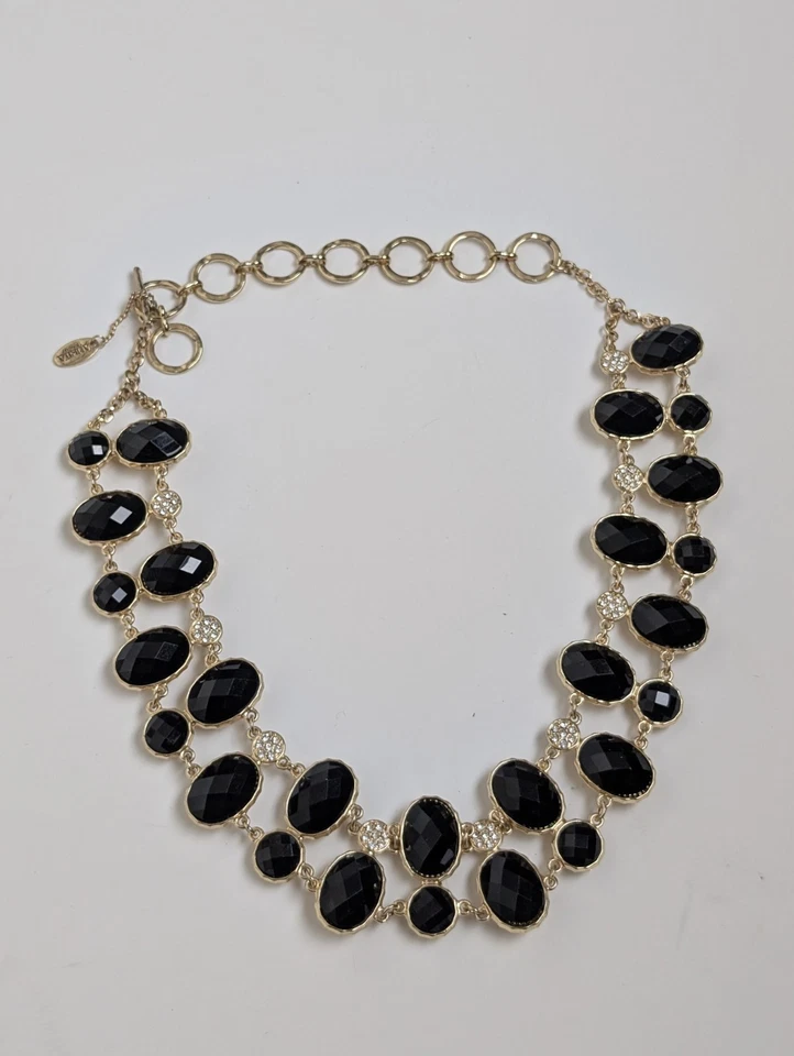 Collar llamativo reversible Amrita Singh - piedras facetadas negras y crema... Foto 3 de 4