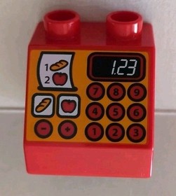 LEGO Duplo Cash Register Red, Brick #6474pb34, 2 x 2 Slope with 123