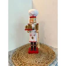 Wooden holiday nutcracker figure: pastry chef with gingerbread and spoon, 15 in.