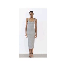 Zara STRETCH SQUARE NECK DRESS Striped Knit Dress Size Small