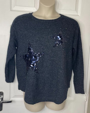 Monsoon Navy Sequin Star Knit Jumper Size Medium