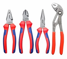 4PC DIY Pliers Set: Combination, 6" Cutting, Long Nose, 7" Water Pump Gift Set