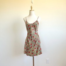 Fredericks of Hollywood Leopard Rose Print Satin Slip Dress Mini Small Vintage