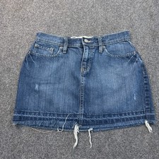 Vintage Y2K GAP Jean Mini Skirt Womens Size 4 Blue Distressed Denim