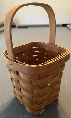 Longaberger 1994 Vintage Square Basket Handle 10  Tall Signed Hand Woven Wooden