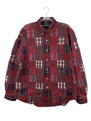 Vintage 90s Ralph Lauren Men's Sz L Tartan Plaid Patchwork  Button Down Shirt