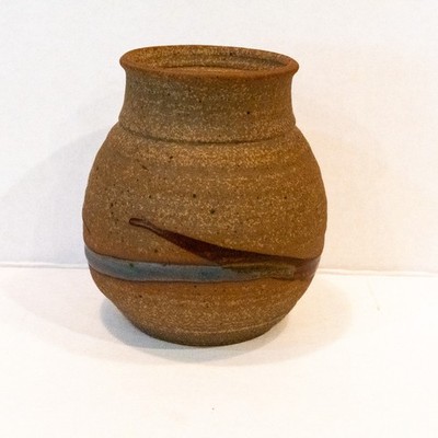 Vintage Husch Studio Pottery Vase Hand Thrown Stoneware Earth Tone Banded Glaze