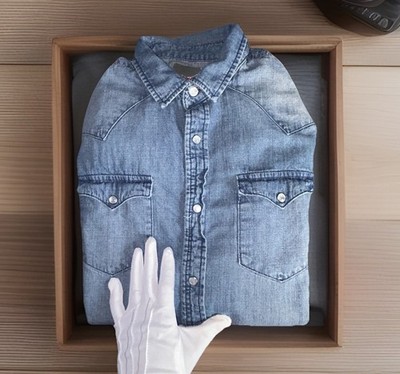 Levi's Denim Pearl Snap Shirt Mens Medium Blue Western Pocket Long Sleeve Cowboy