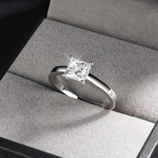 1-4ct Real Princess Cut Moissanite Engagement Ring 925 Sterling Silver Band
