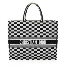 Dior Embroidered Canvas Checkered Book Tote