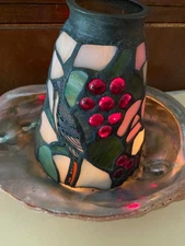 Leaded Stained Glass Candle 6"  tall Lamp Shade Candle Cover 4" bottom Multicolo