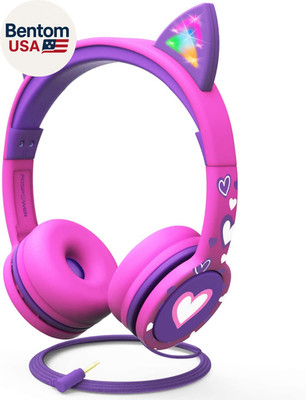 Kids Headphones with LED Cat Ears (85Db Safe Volume Limit), 3.5Mm Soft On-Ear Wi