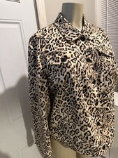 Chicos Jacket Womens Size 3 XL Brown Tan Animal Print Flip Cuff Button Additions