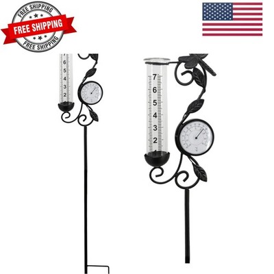Rain Gauge Outdoor, Black Dragonfly Rain Gauge with Thermometer for Measuring...