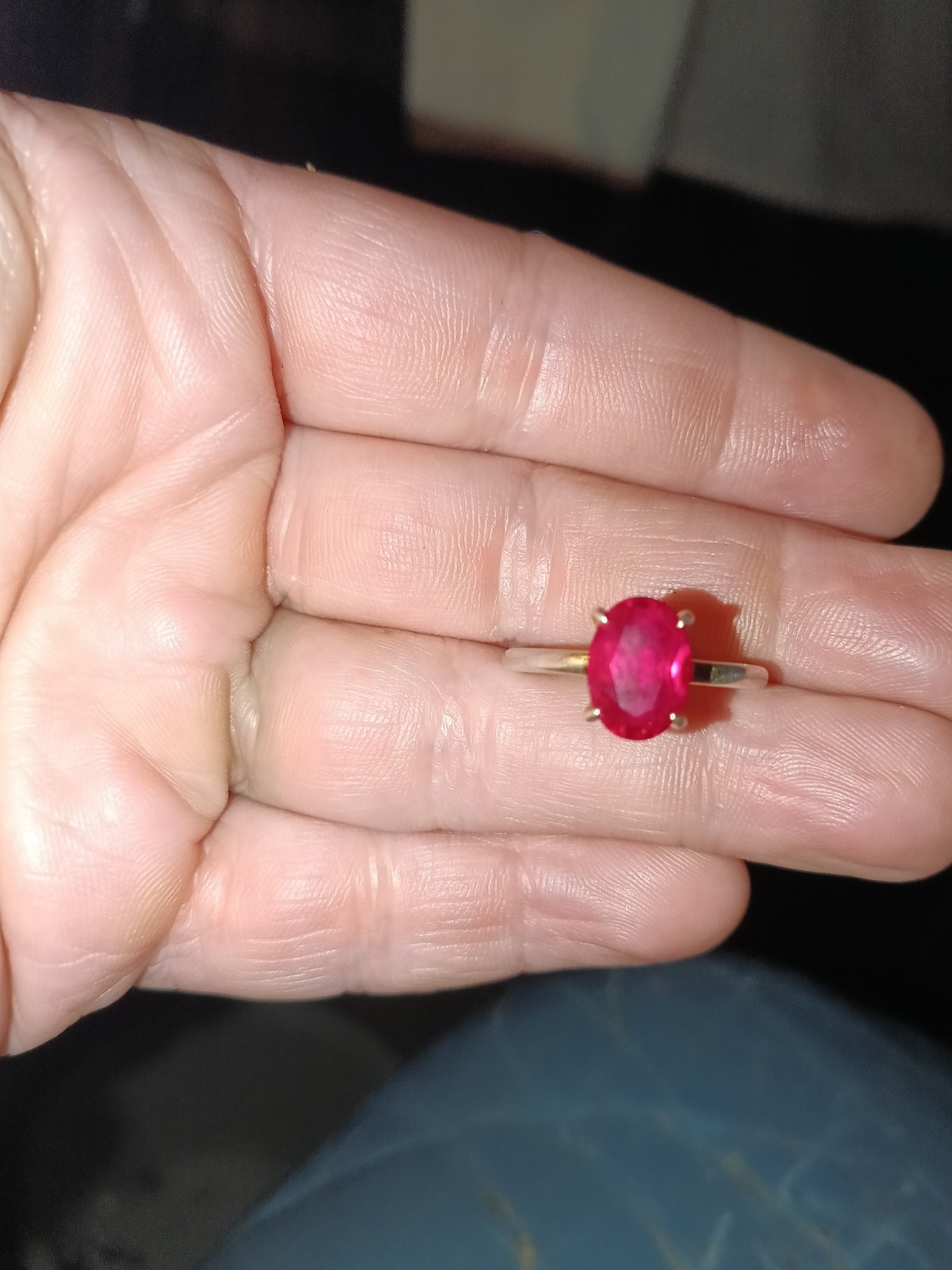 Oval Lab Created Ruby Ring Sterling Silver 18K Go… - image 4