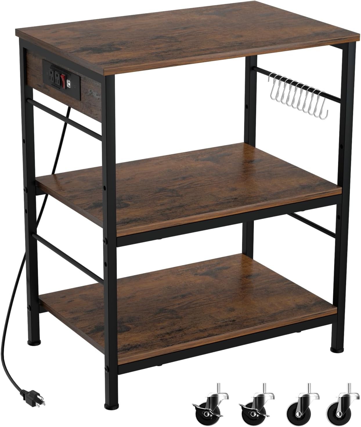 3 Tier Kitchen Storage Shelf Rack Microwave Stand Cart Baker Rack w/Power Outlet