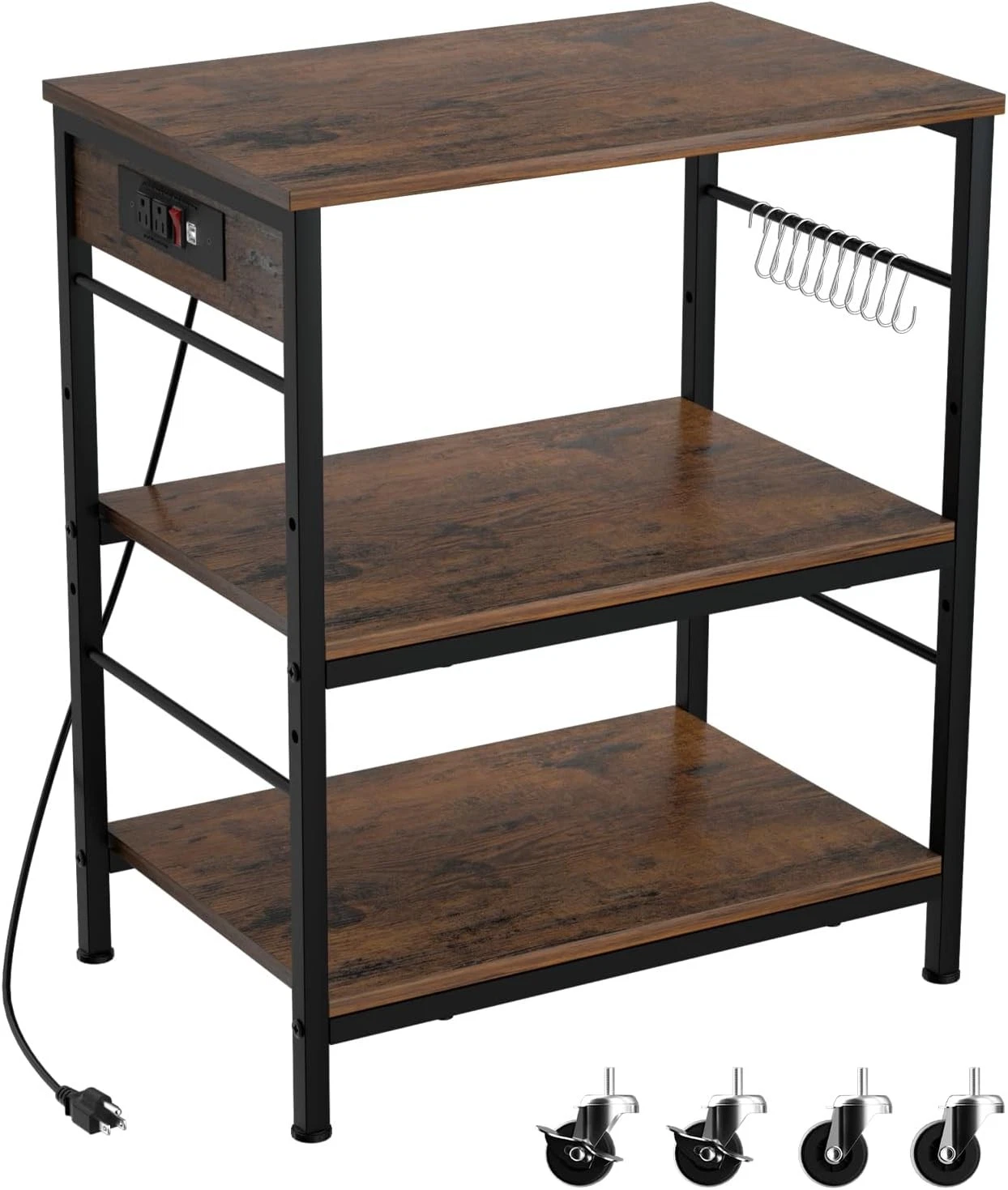 3 Tier Kitchen Storage Shelf Rack Microwave Stand Cart Baker Rack w/Power Outlet