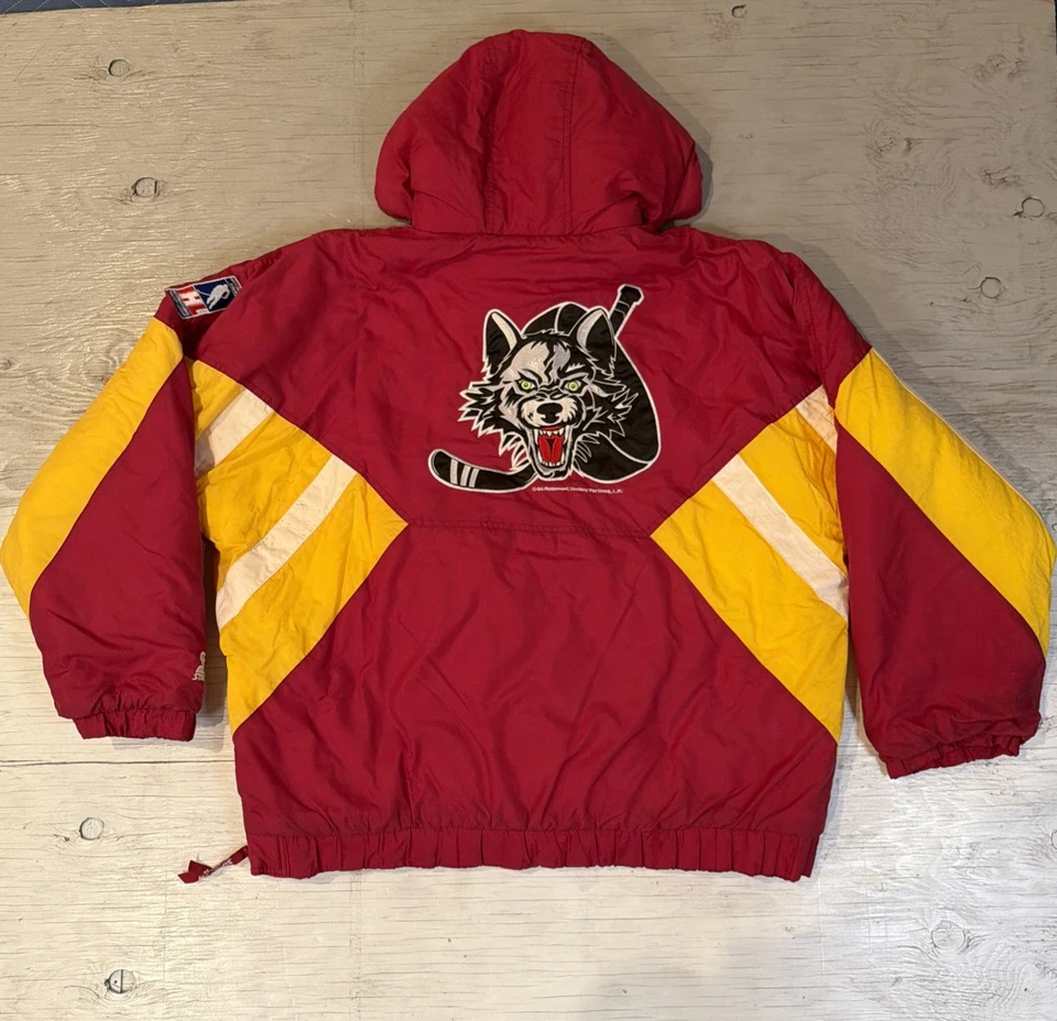 Chaqueta Pullover Vintage IHL 1994 Starter Chicago Wolves 1/2 Cremallera Talla XL Foto 2 de 4