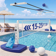 2 in 1 Pool Volleyball Net Basketball Hoop Set, Adjustable Swimming Poolside N