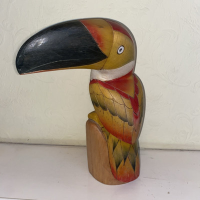 Vintage 1990 handgefertigte bemalte Balsaholz Tukan Vogel Kunst Figur ECUADOR
