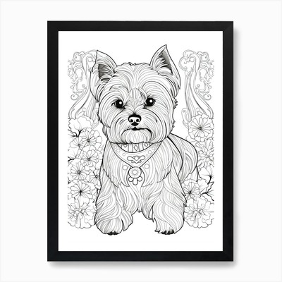 Yorkshire Terrier Hund, Strichzeichnung gerahmtes Wandbild Poster Leinwanddruck Bild