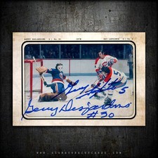 Gerry Desjardins & Guy Lapointe Canadiens Vs. Sabres AP Wirephoto Auto'd Card